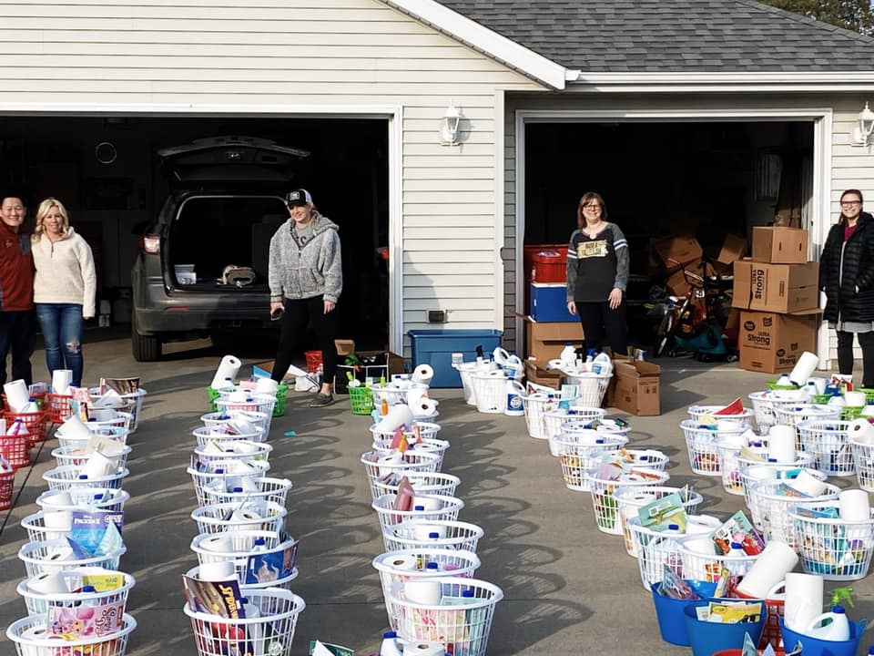 Baskets with cleaning supplies and daycare activities were donated to providers in Douglas County