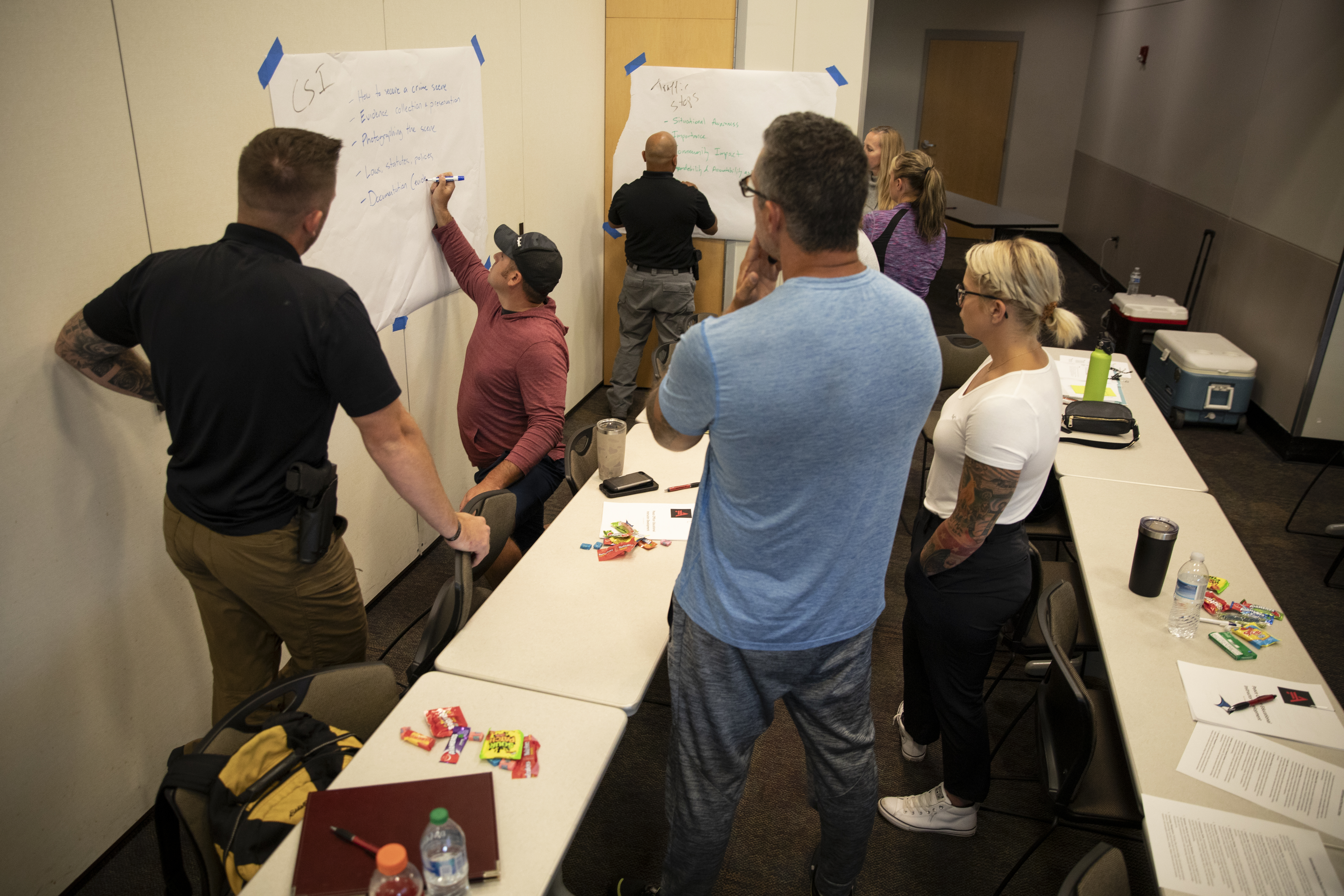 Minnesota police officers conduct in class training.