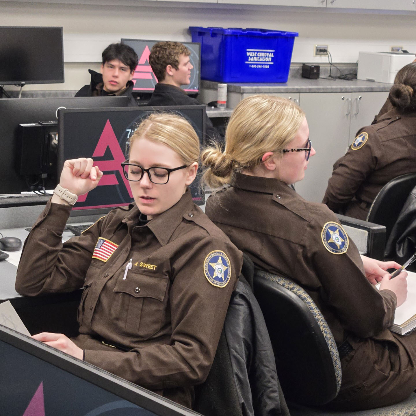 Two female law enforcement students in classroom