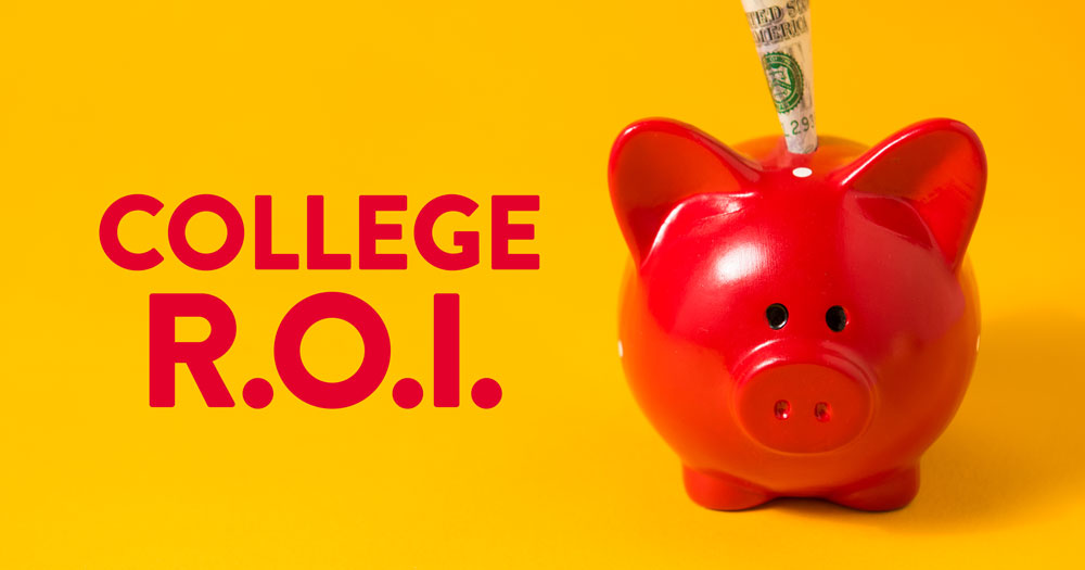 Piggy bank with College ROI in text